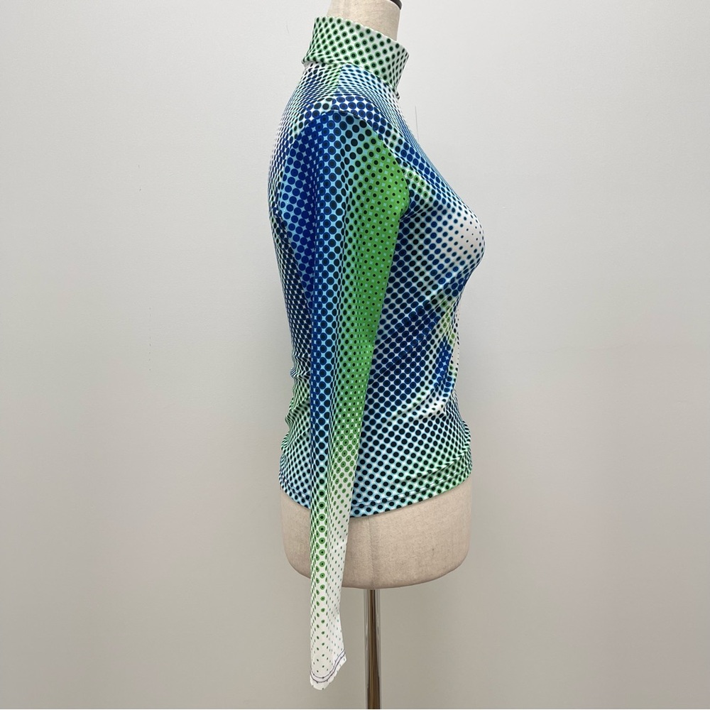 Sinead Gorey Digitally Printed Long Sleeve Mock Neck Blue Green Top - Picture 8 of 10